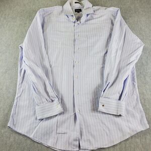 Neiman Marcus Shirt Mens Sz 17 34/35 Blue Striped 100% Cotton Dress Button Up